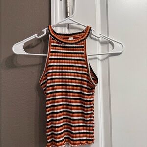 Mudd Striped Ribbed Tank — Orange, Black & White